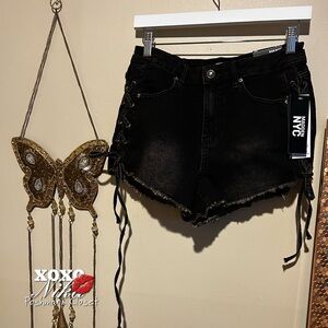 Madden NYC Black Jean Lace-Up Denim Shorts